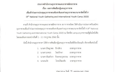ประกาศผลการคัดเลือกผู้แทนยุวกาชาดเพื่อเข้าร่วมการประชุมยุวกาชาดระดับชาติและค่ายยุวกาชาดนานาชาติครั้งที่ 9